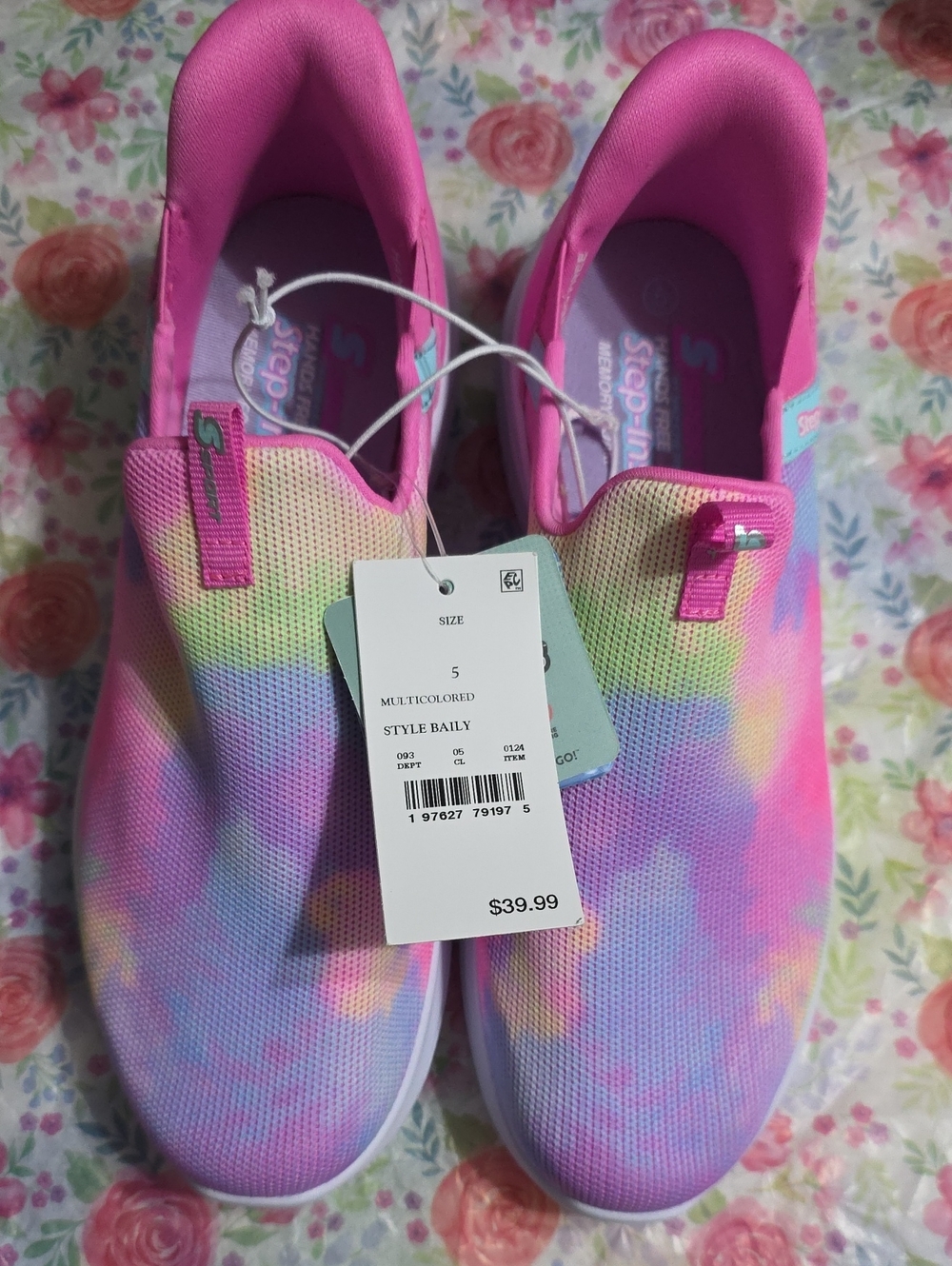 Skechers Pastel Tie-Dye Slip-On Sneakers with Pink Trim